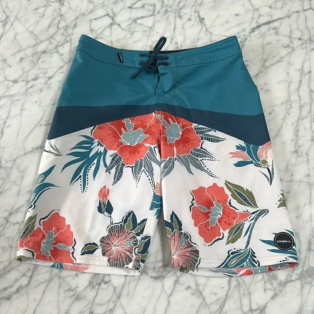 OโNeill Hyperfreak Blue Floral Board Shorts Polyester BlendโSize 24โBoys
